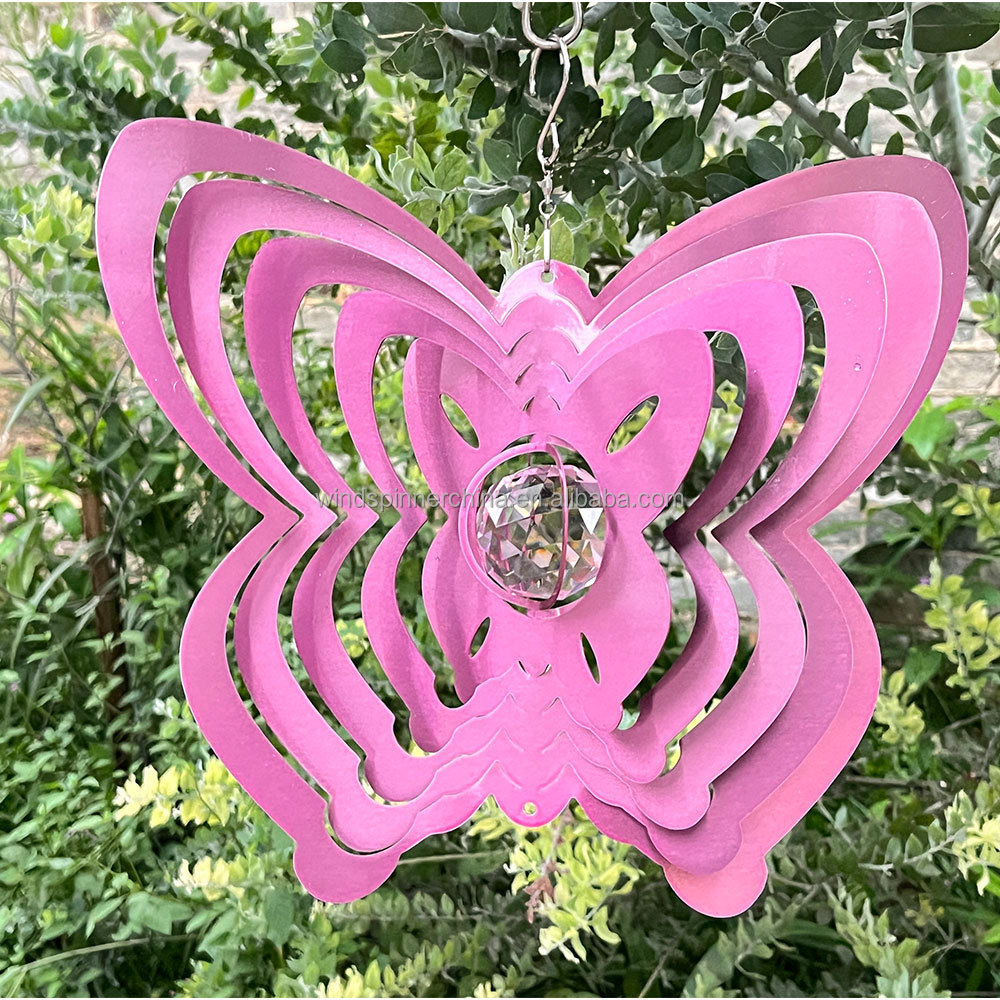 Wholesale Stainless Steel Wind Spinner Wholesale Ornamental  Feng Shui Garden -Butterfly w/Gazing Ball