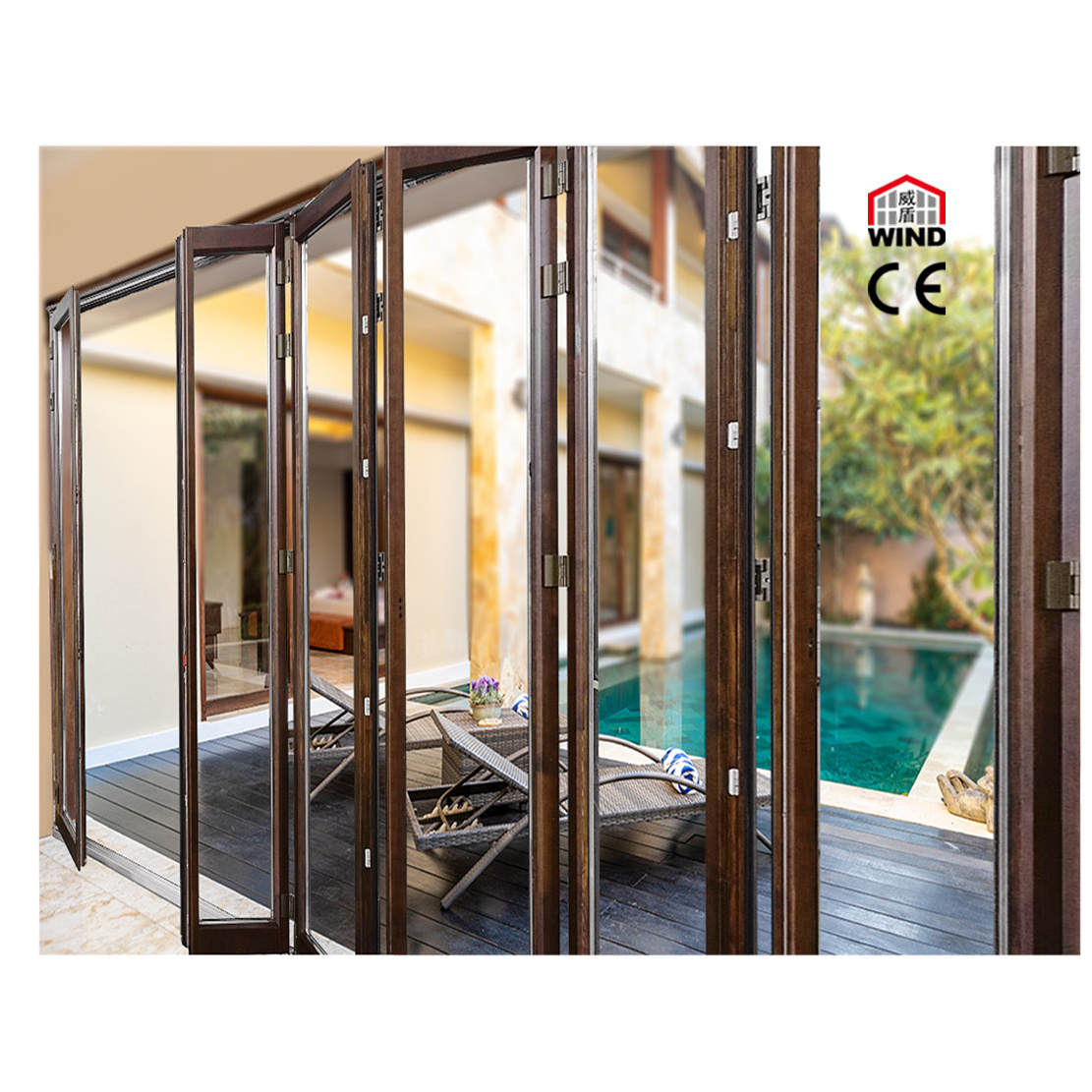 External Sliding Soundproof Vertical Interior Glass Wood Aluminium Bifold Patio Doors Bi Folding Doors Accordion Doors Folding