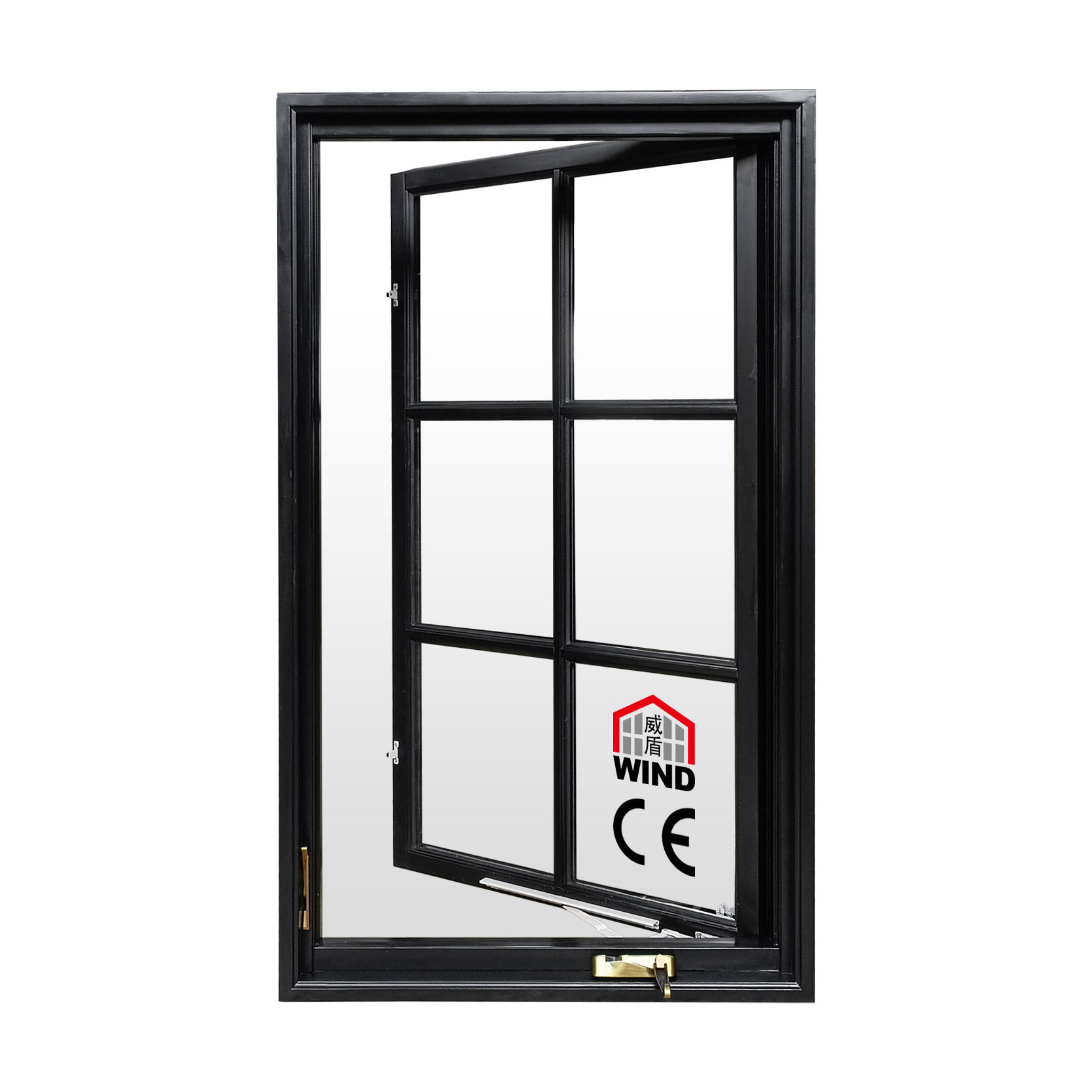 Wholesale American Style Double Glazing Aluminum Solid Wood Window Crank Out Casement Window with Grill Design and Mosquito Net