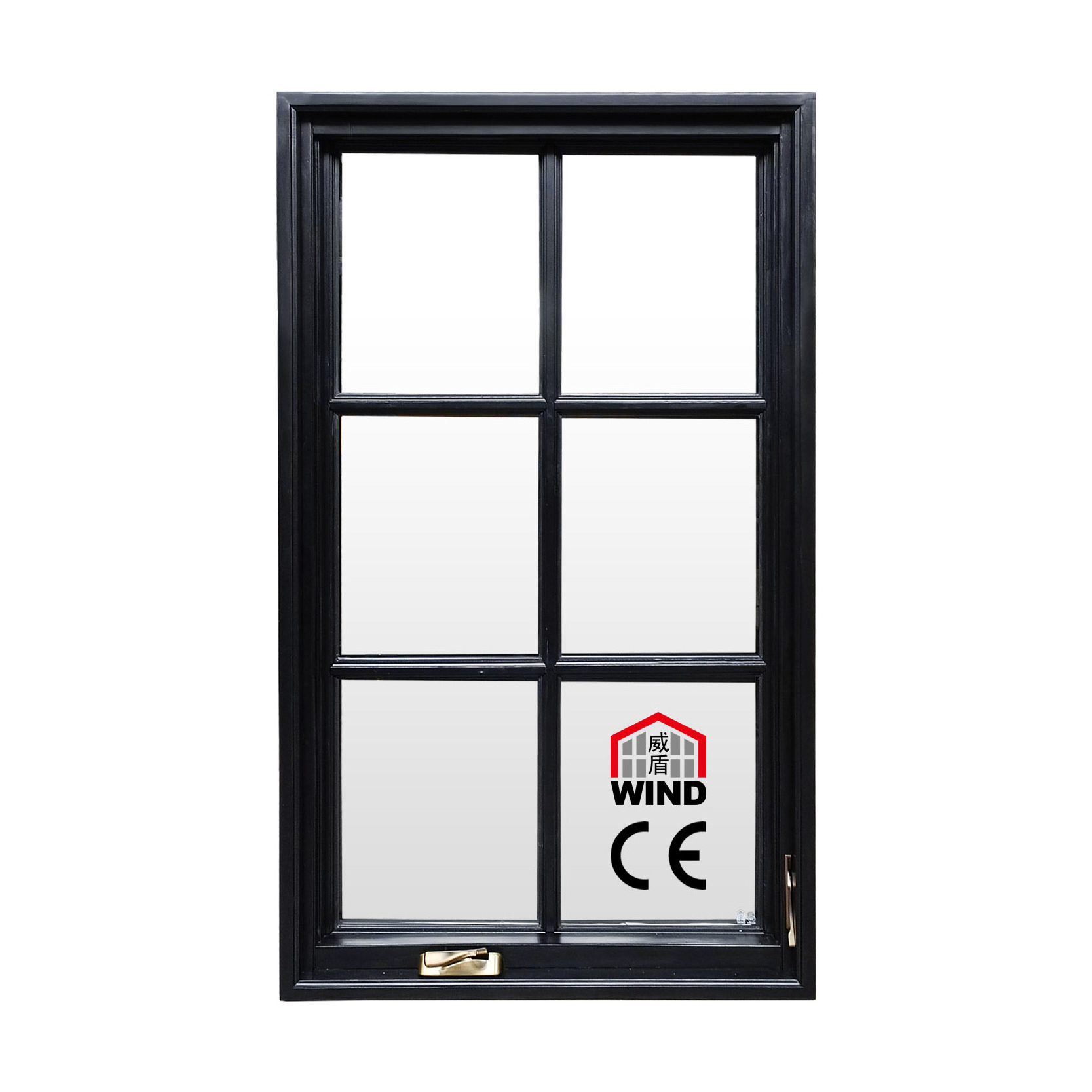 Wholesale American Style Double Glazing Aluminum Solid Wood Window Crank Out Casement Window with Grill Design and Mosquito Net