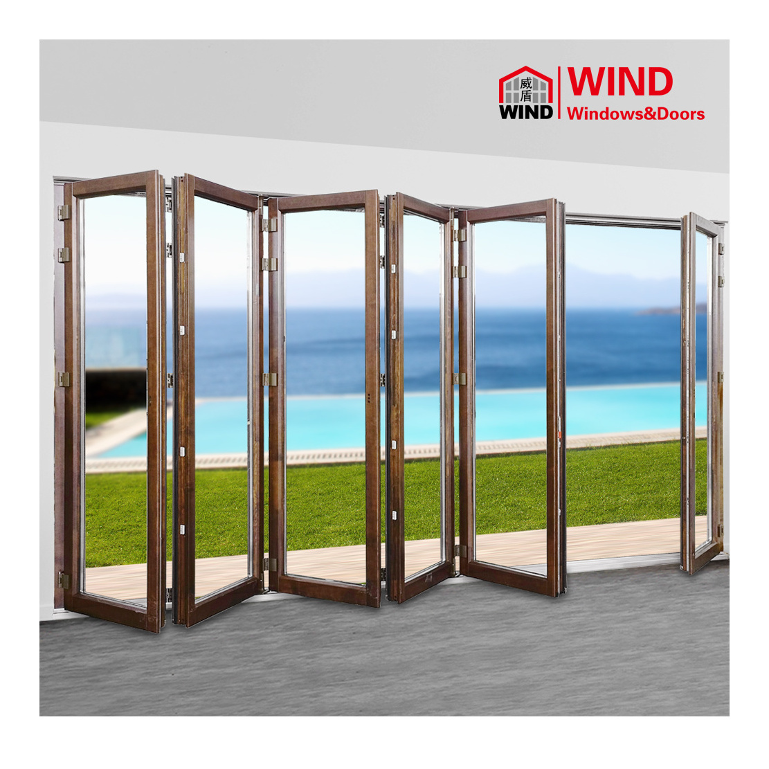 External Sliding Soundproof Vertical Interior Glass Wood Aluminium Bifold Patio Doors Bi Folding Doors Accordion Doors Folding