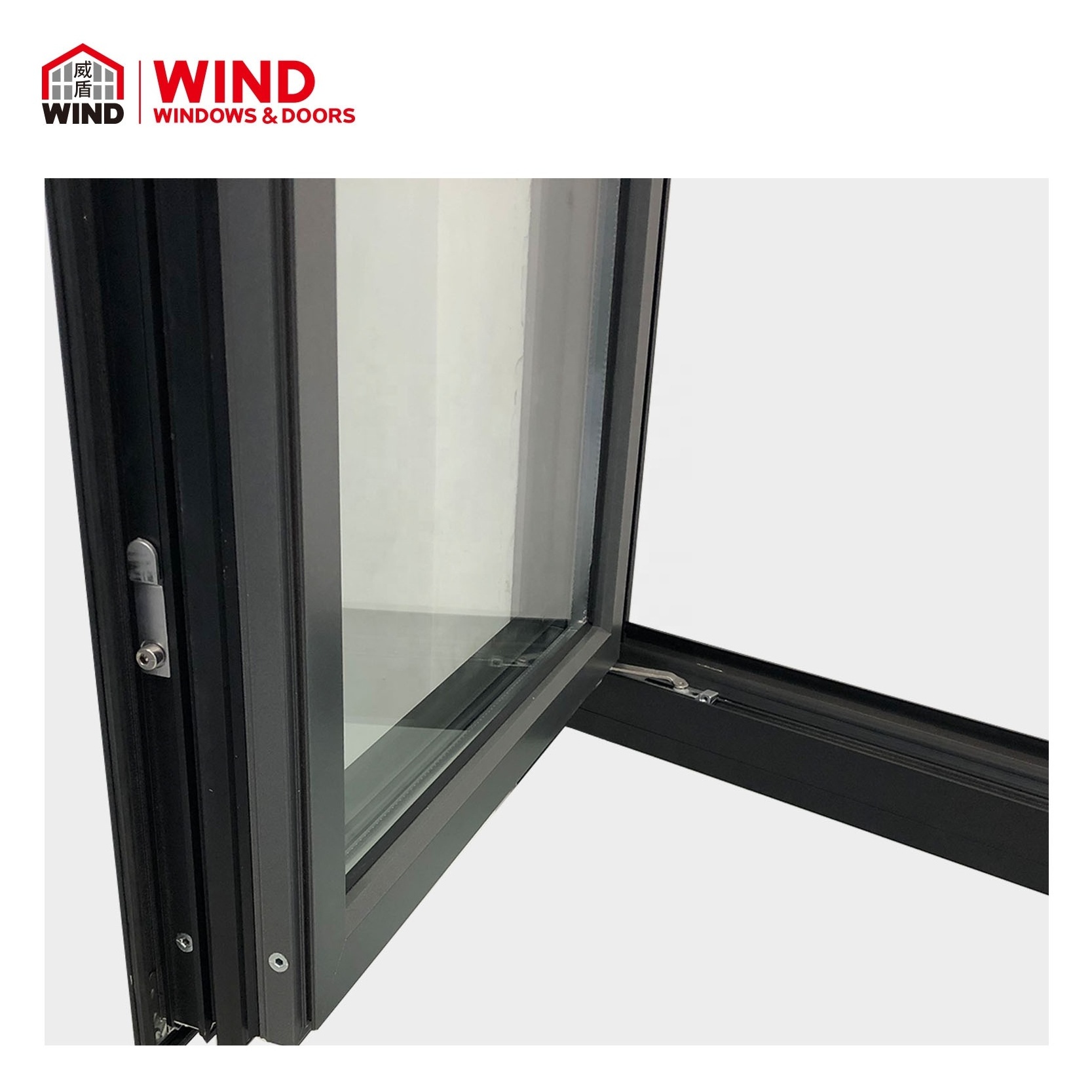 Frameless aluminum interior noiseless sliding door Factory aluminum wood double glazed wood clad aluminum window casement window