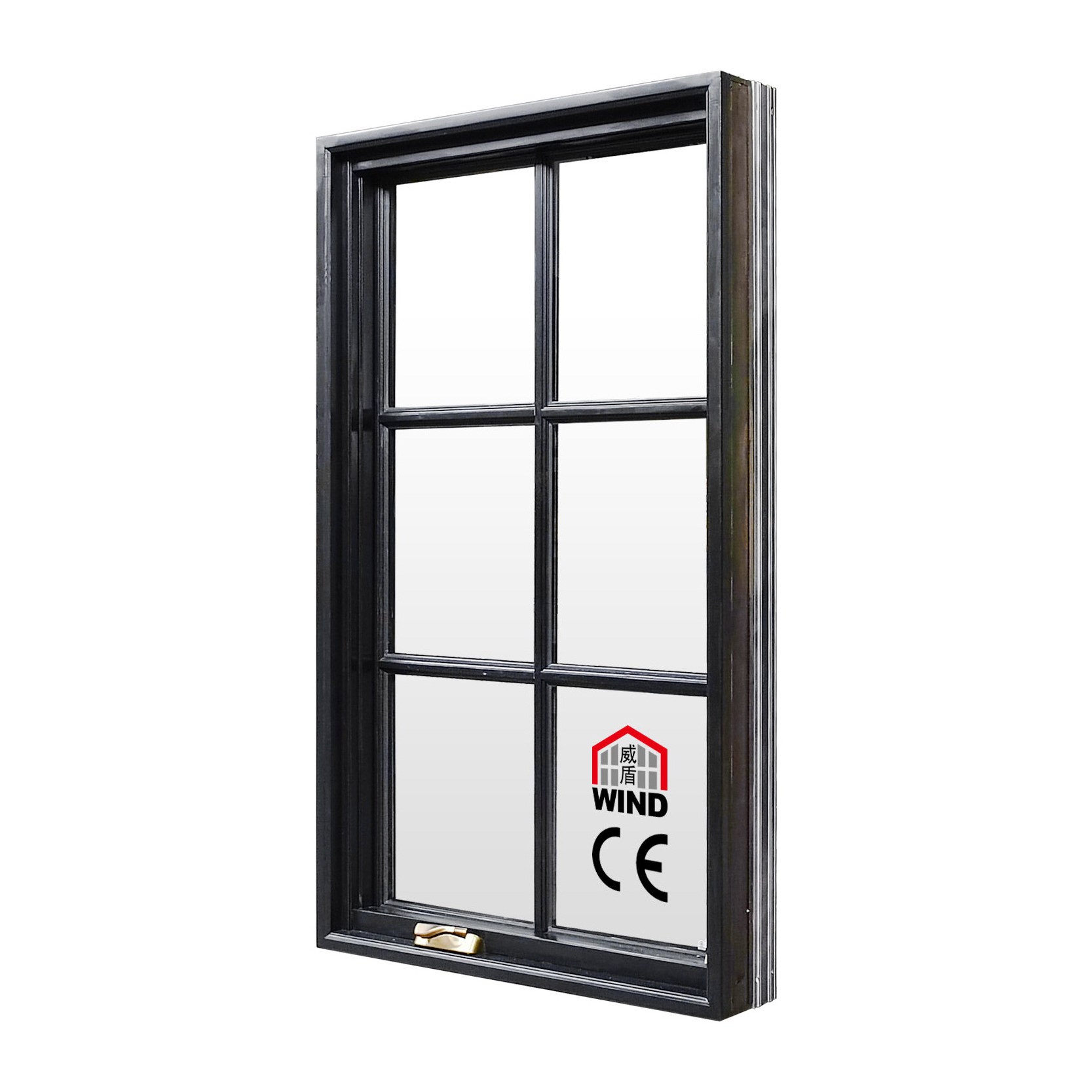 Wholesale American Style Double Glazing Aluminum Solid Wood Window Crank Out Casement Window with Grill Design and Mosquito Net