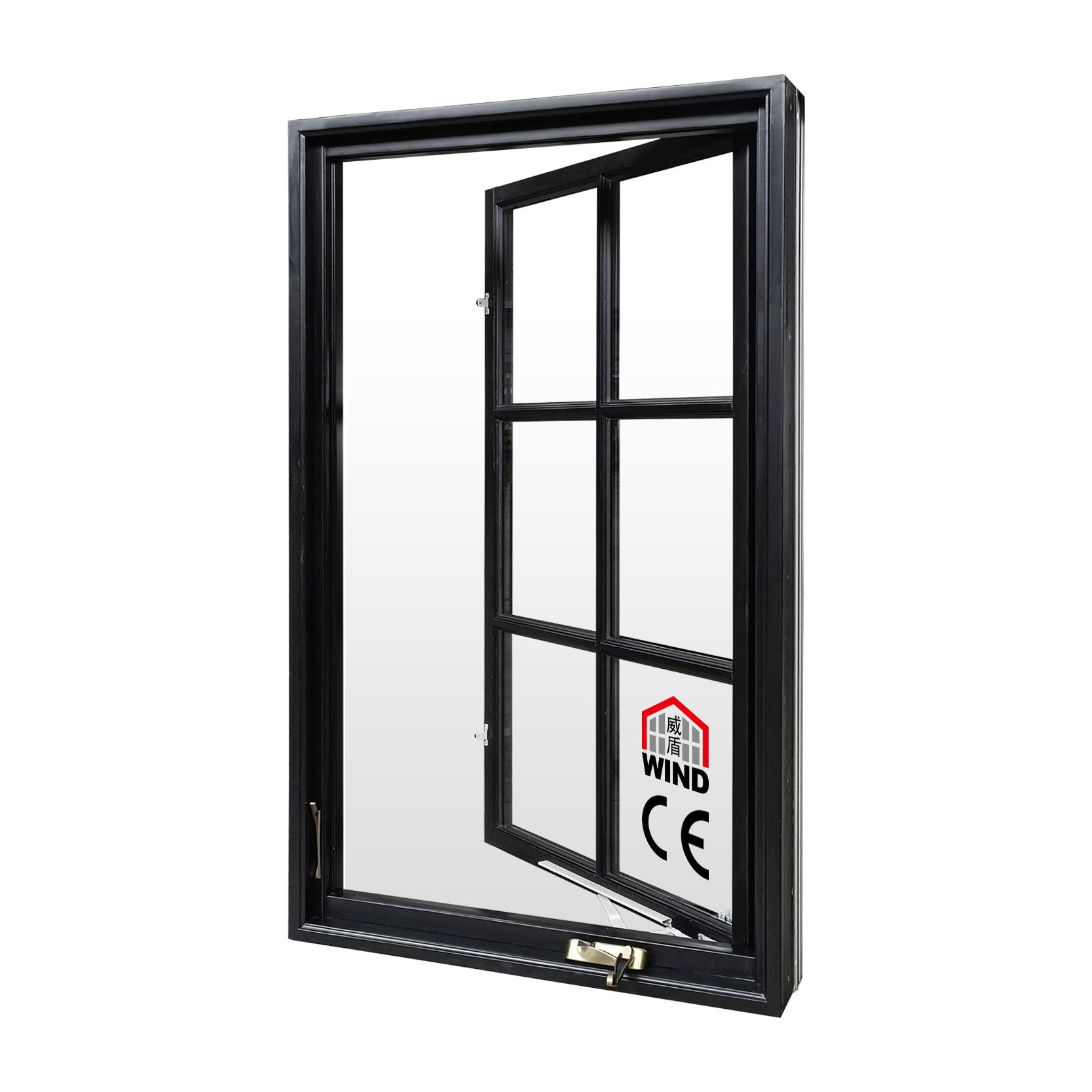 Wholesale American Style Double Glazing Aluminum Solid Wood Window Crank Out Casement Window with Grill Design and Mosquito Net