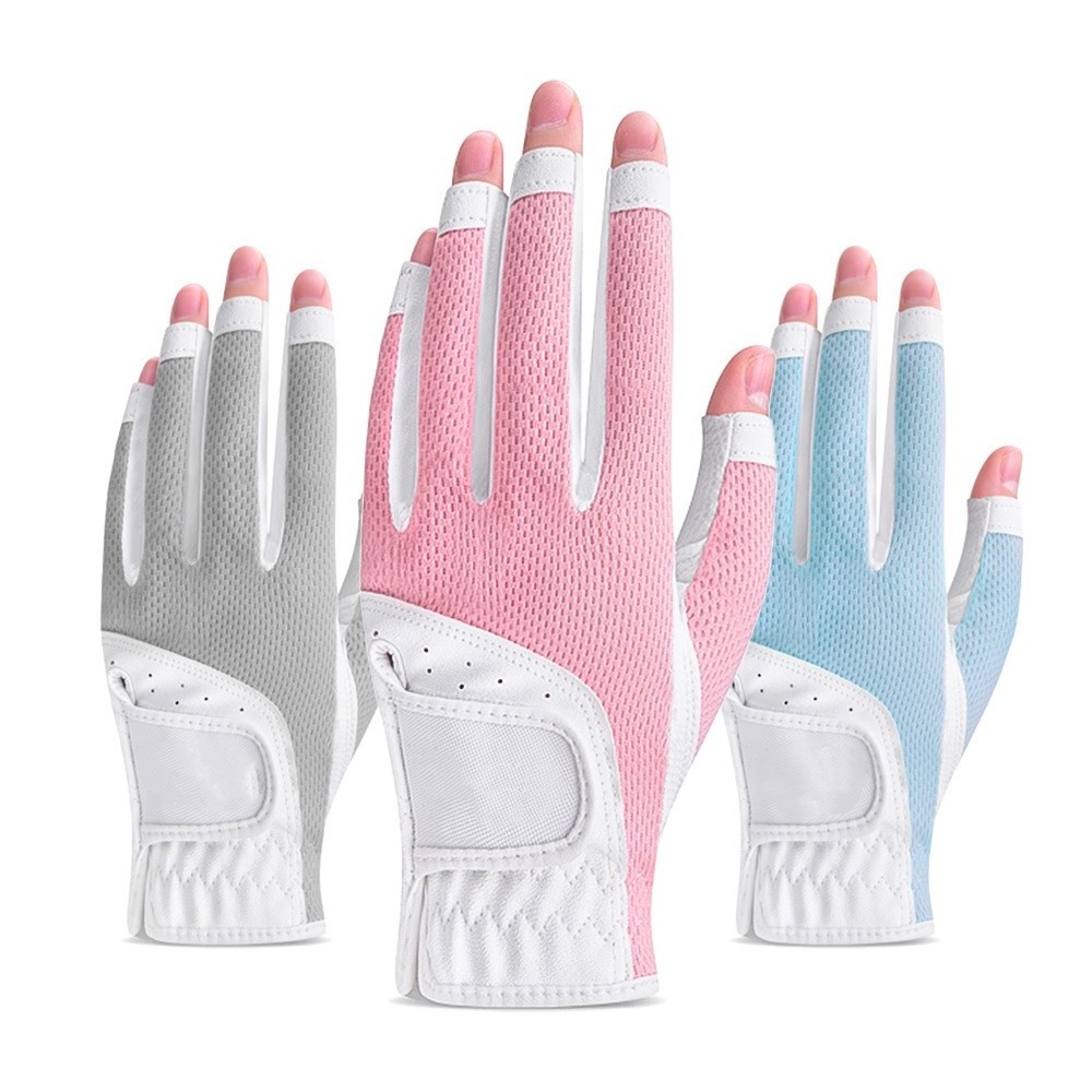 Wholesale Comfortable Breathable Sunscreen Soft Mesh Gloves Women Half Finger Golf Gloves