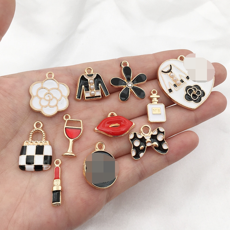 wholesale designer charms Mix 23 DIY accessories black white perfume bag designer charms  diy bracelets jewelry making