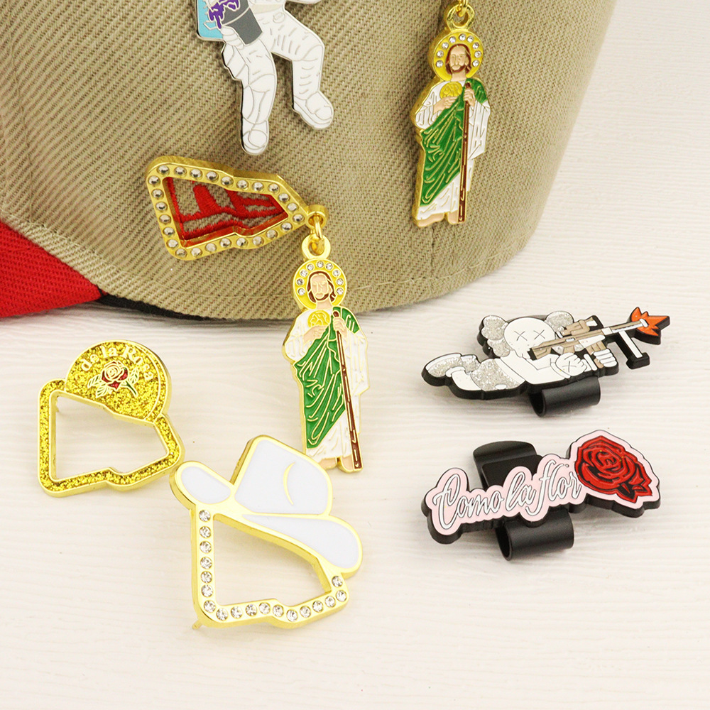 Wholesale customized metal hard enamel pins and hats cool decoration Mexican custom hat pin border diamond frame pin