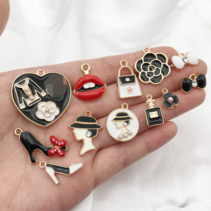 wholesale designer charms Mix 23 DIY accessories black white perfume bag designer charms  diy bracelets jewelry making