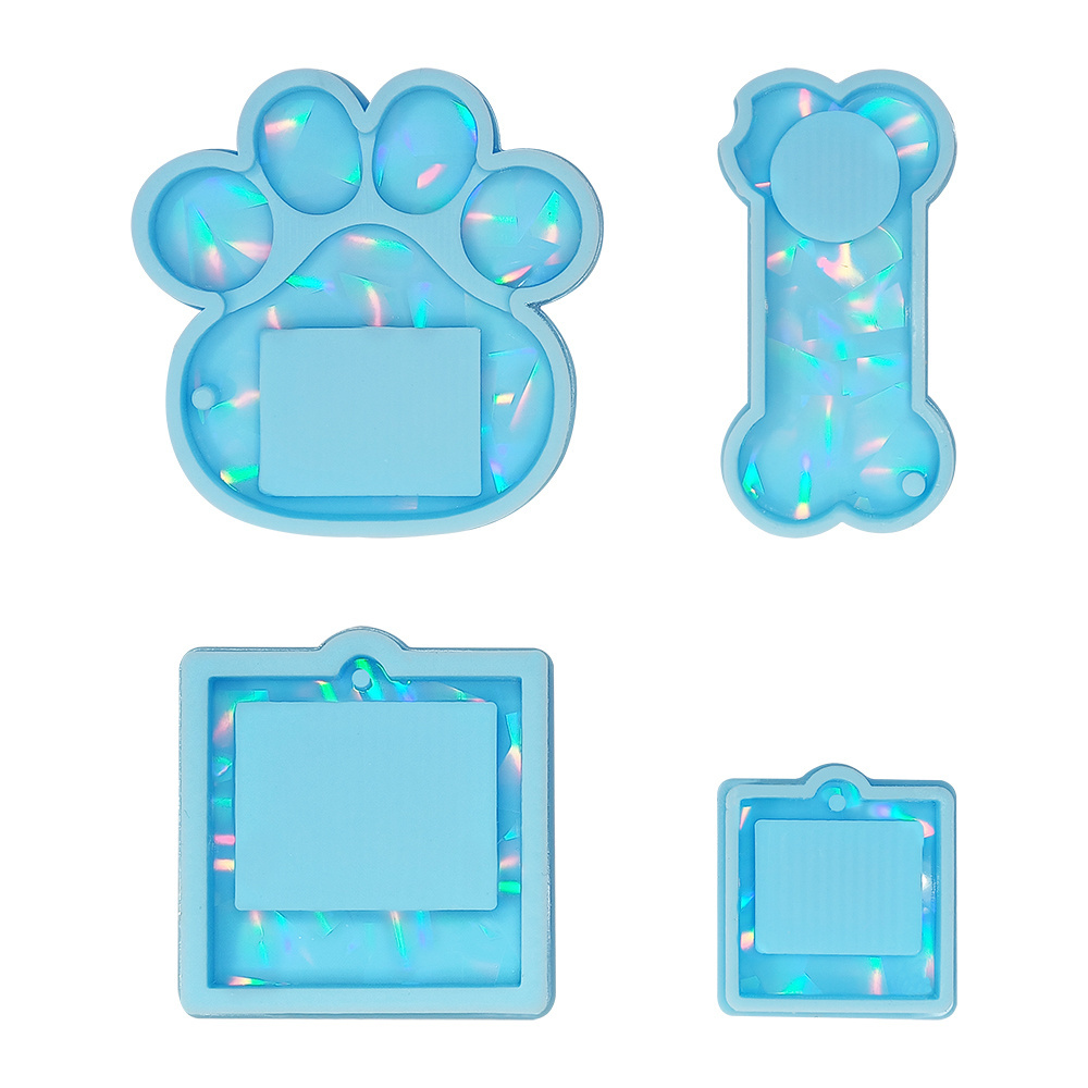 Holographic Dog Bone Tag  Paw Shaped Silicone Mold   Pet Photo Frame  Holographic Silicone Resin Mold