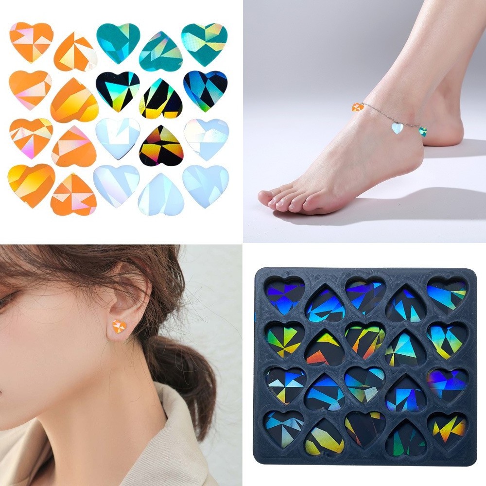 Rainbows Light Effect Silicone Mold for Making  Heart Shaped Earrings DIY Holographic Ear Rings Epoxy Resin Casting Mould