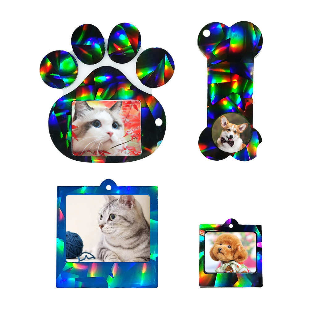 Holographic Dog Bone Tag  Paw Shaped Silicone Mold   Pet Photo Frame  Holographic Silicone Resin Mold