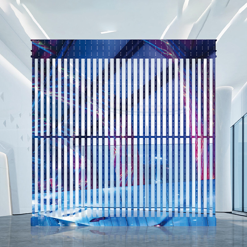 3D Stage Led Glass Mesh Screen Curtain Outdoor Window Digital signage and Display Transparent Led display screen