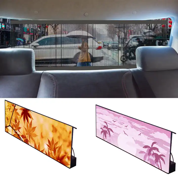 GPS Position Mobile Car Bus HD Advertising LED Display Screen 4G Wifi ultra transparent Wide Volt Power Rear Window Display