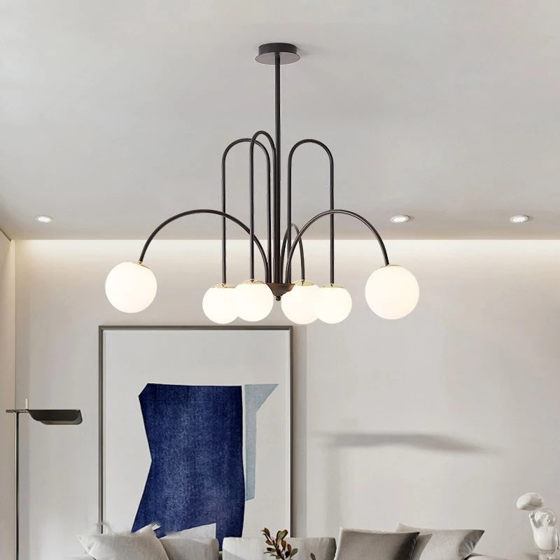 LED Iron Glass Black Golden Pendant Lamps Living Room Bedroom Hanging Light Shop Restaurant Ceiling Chandelier for Room