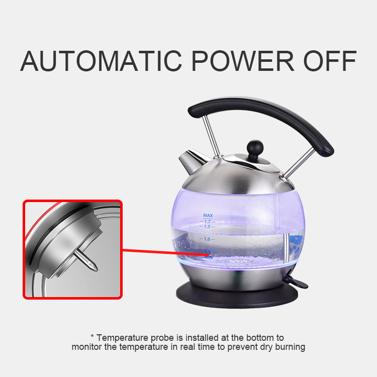 2022 new Kitchen Appliance 1.8L water boiler custom logo tea boiling 1500w LED glass body black electric kettles