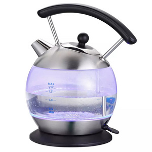 2022 new Kitchen Appliance 1.8L water boiler custom logo tea boiling 1500w LED glass body black electric kettles