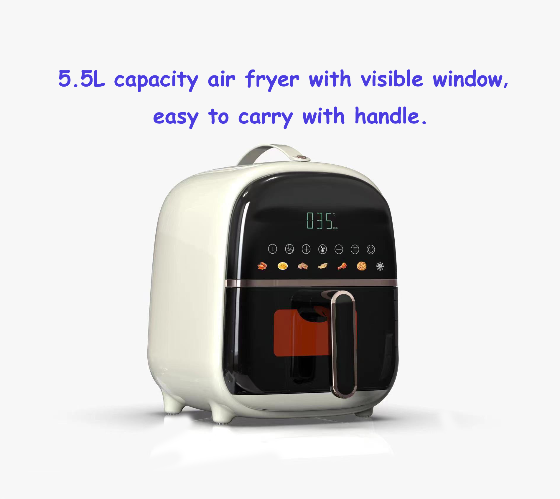 kitchen multifunction 3D water mist LED display touch screen digital air fryers with handle 3.5L/5.5L oil basket visible window