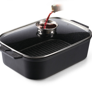 2023 die-cast aluminum 2 layers non-stick black color coating glass lid cover 35cm sauce pan soup pot for cooking fish soup