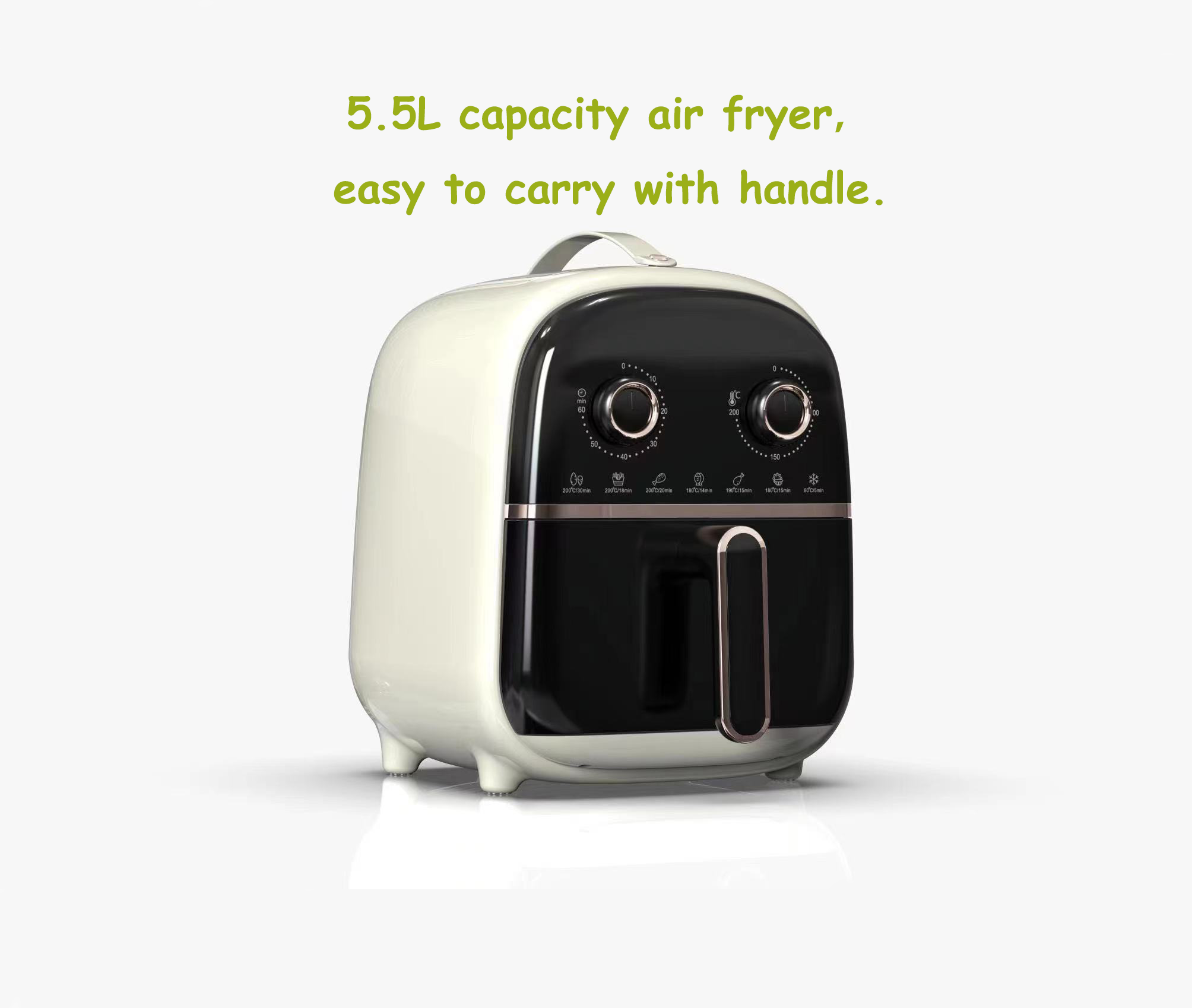 cute 3.5L/5.5L small capacity dual knob control temperature adjustable 2 color optional oil free cooking air fryer with handle