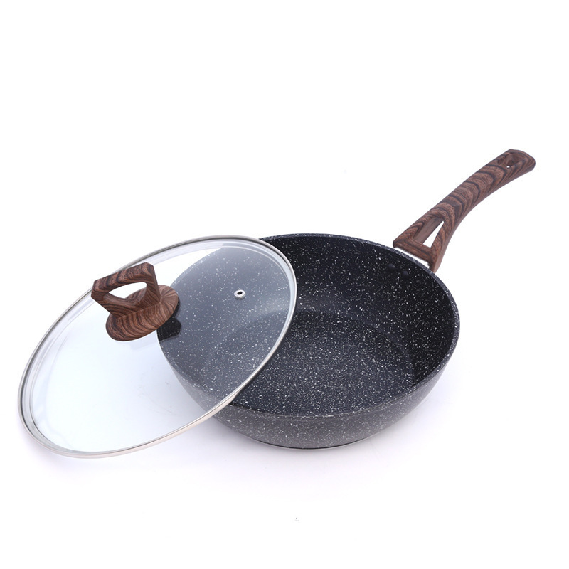 Chinese kitchen professional wok frying pan non-stick flat-bottomed 30cm maifan stone coating extra large cast iron wok