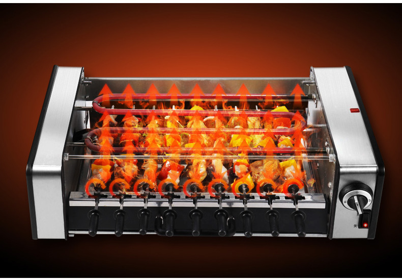 2023 non-stick electric grill pan BBQ meat machine double-layered skewer machine  electric BBQ grill with 10 skewers