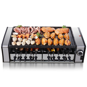 2023 non-stick electric grill pan BBQ meat machine double-layered skewer machine  electric BBQ grill with 10 skewers