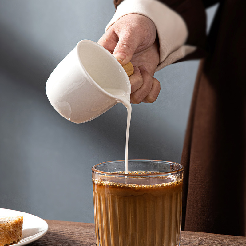 Ceramic Japanese Milk Jugs with Handle, Glazed Small Milk Pot for Household and Restaurant, Coffee Pouring Milk Jug with Spout