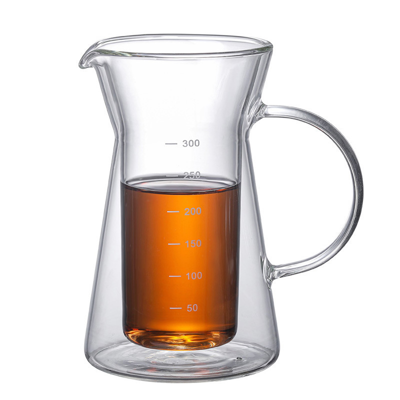 300ml Double Wall  Coffee tea Brewer Coffee Pot Glass Thermos indoor Home office Coffee Drinkware