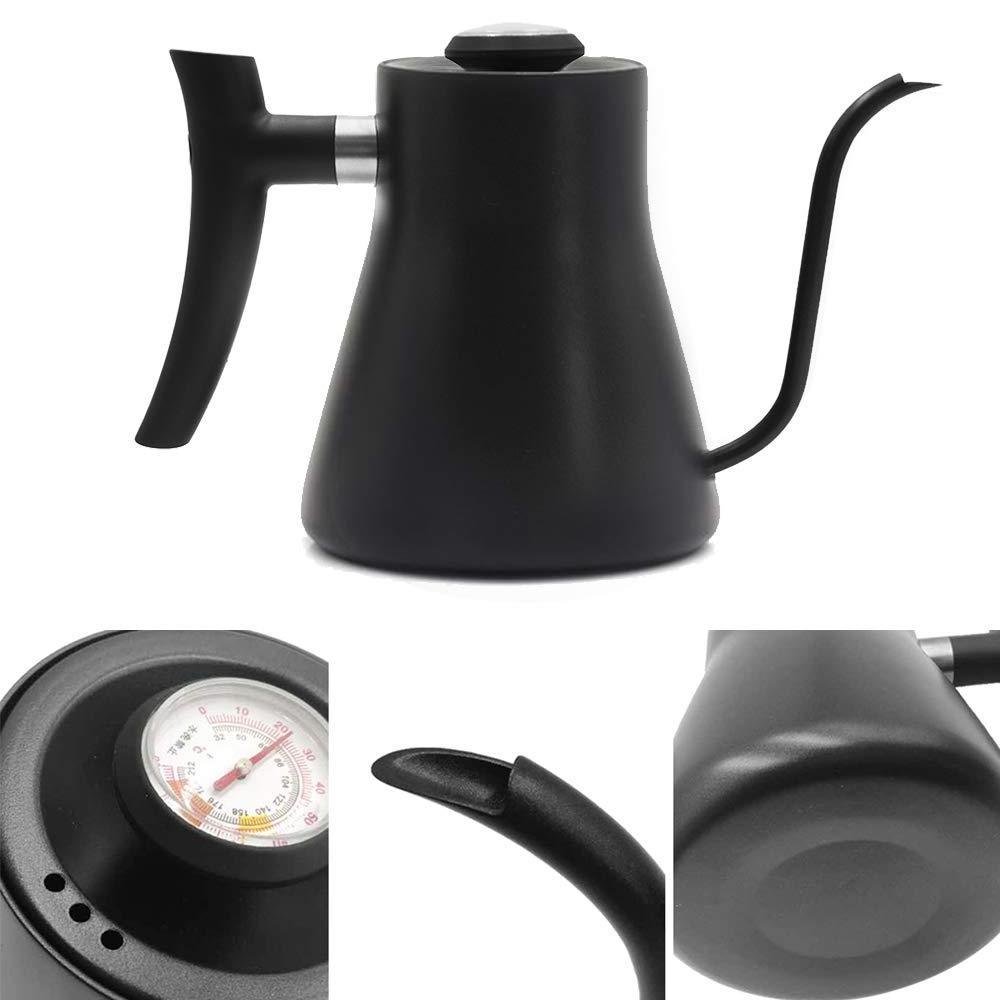 Barista Gooseneck Pour Over Coffee Kettle with Thermometer Black