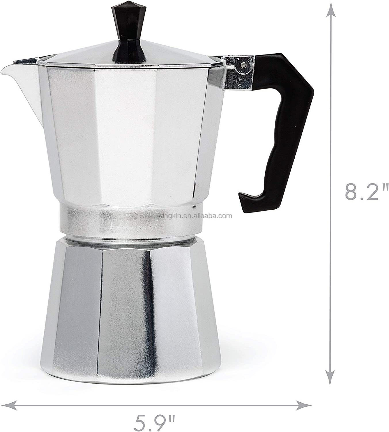 Stovetop Espresso and Coffee Maker Moka Pot for Classic Italian and Cuban Cafe Brewing Cafetera Six Cup