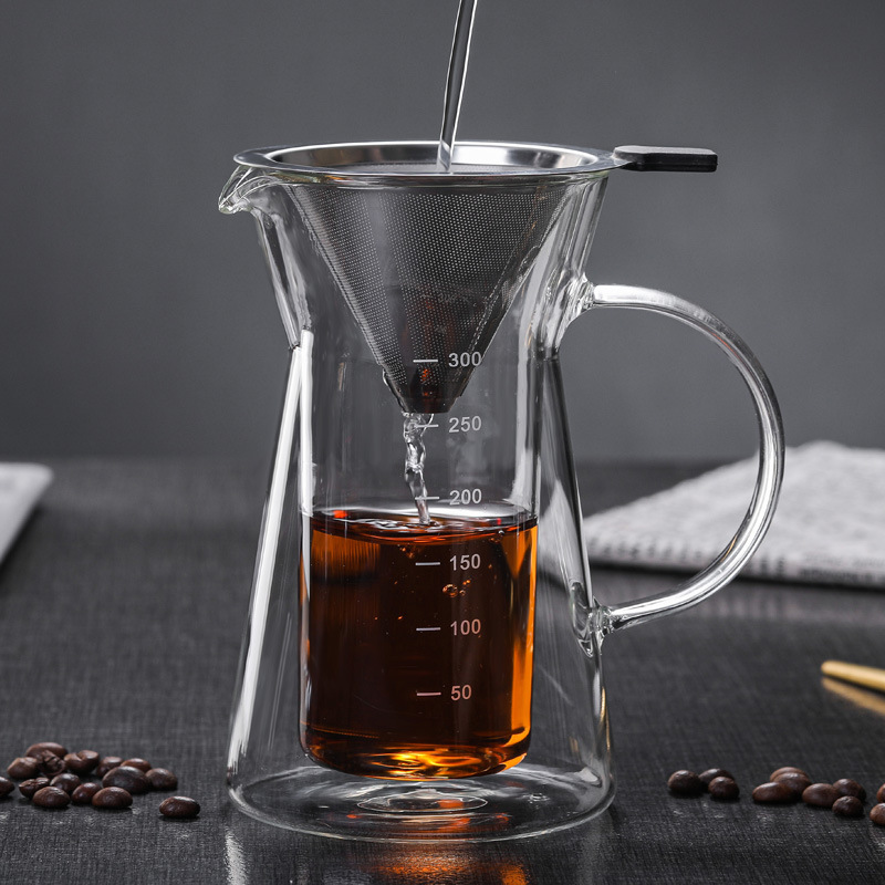 300ml Double Wall  Coffee tea Brewer Coffee Pot Glass Thermos indoor Home office Coffee Drinkware