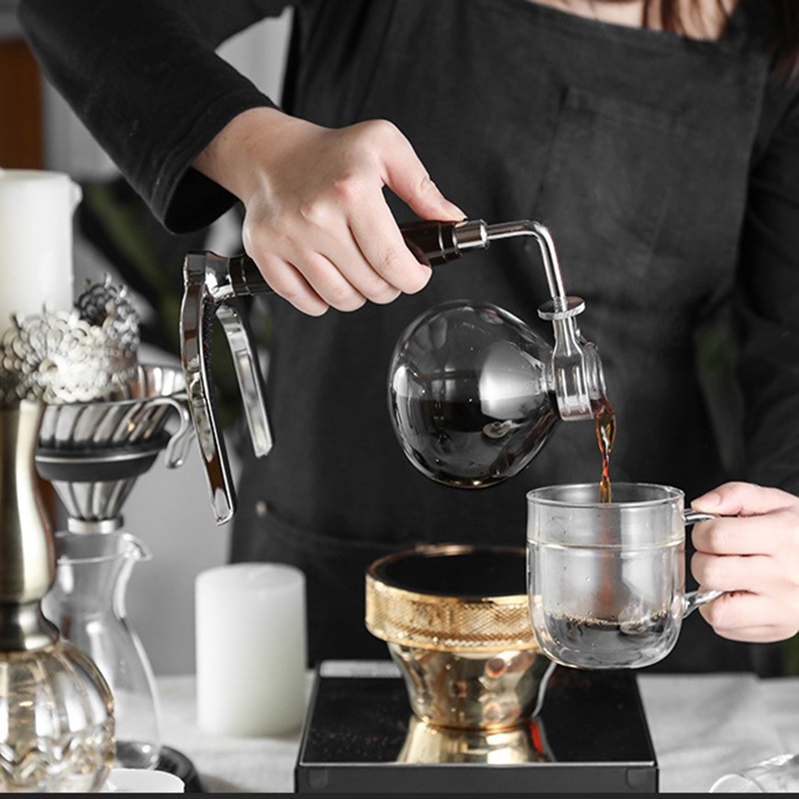 Japanese Style Siphon Coffee Maker Tea Siphon Pot Vacuum Coffeemaker Glass Type Coffee Machine Filter 3cups Household Pot