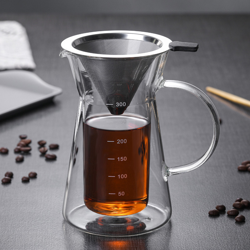 300ml Double Wall  Coffee tea Brewer Coffee Pot Glass Thermos indoor Home office Coffee Drinkware