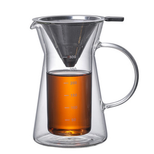 300ml Double Wall  Coffee tea Brewer Coffee Pot Glass Thermos indoor Home office Coffee Drinkware