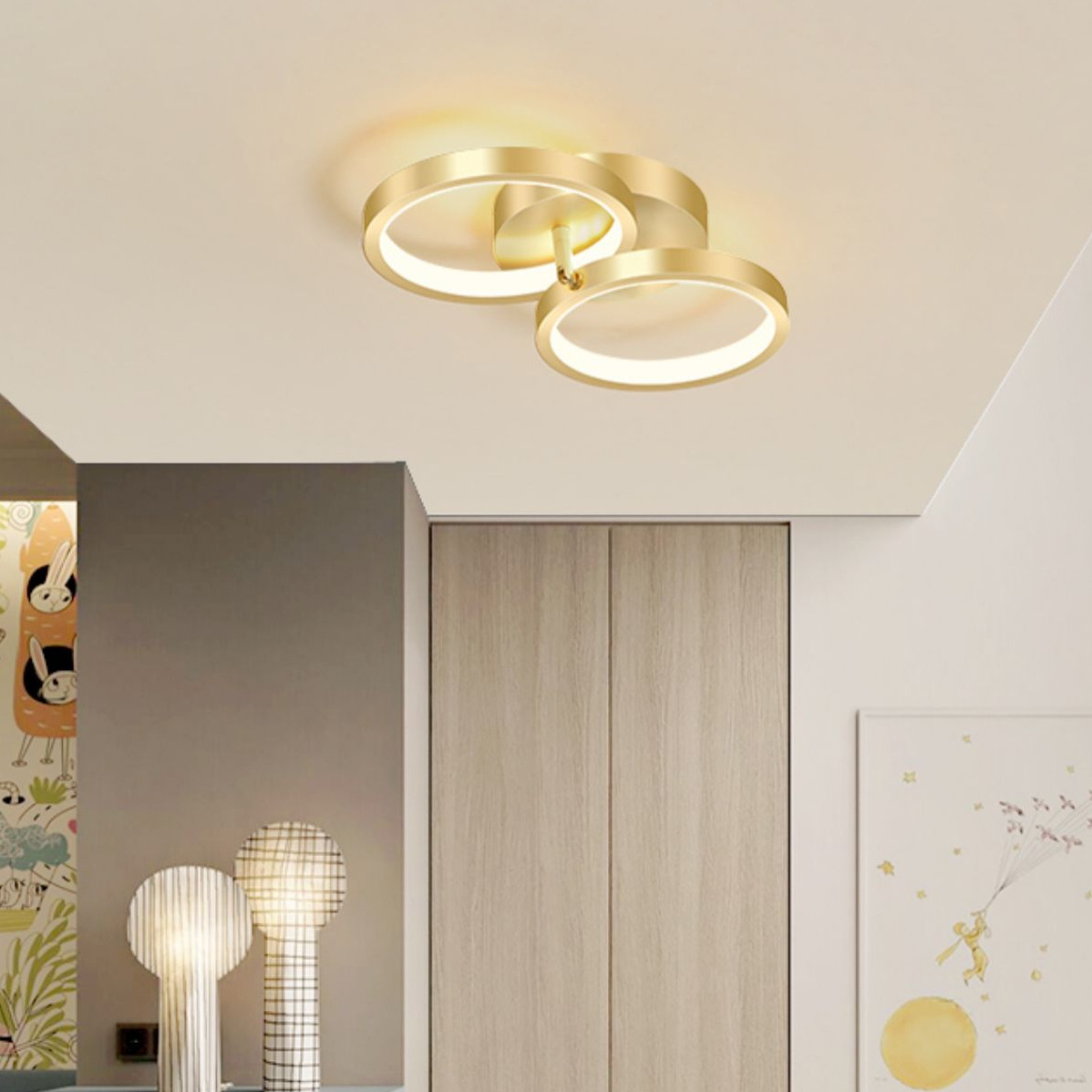 Scandinavian creative aisle hallway ceiling light beautiful golden double round bedroom checkroom led ceiling lamp