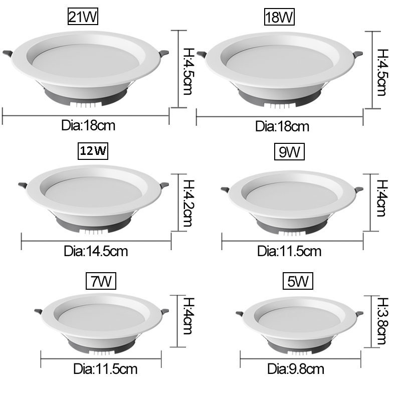 AC220-240V Ceiling Recessed Down Lights Round Slim Panel Light Led Downlight Home Use 5w 7w 9w 12w 18w 21w Aluminum Ip20 3-year