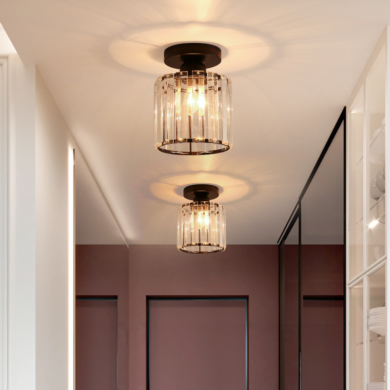 Modern Corridor Dining Glass Warm Lamp Indoor Hallway Aisle Balcony Gold Glass Led Crystal Lampwork Ceiling Light