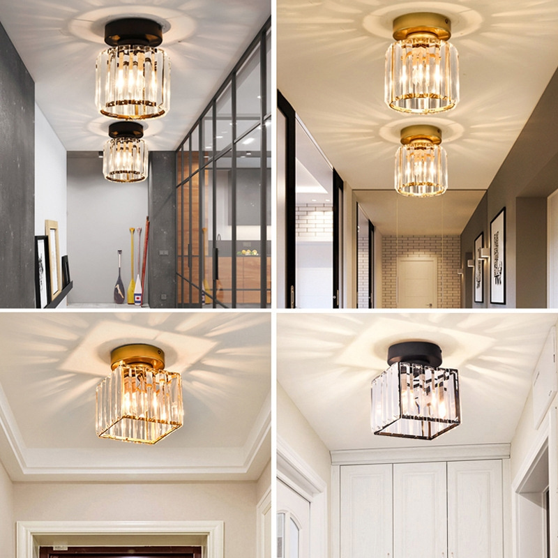 Modern Corridor Dining Glass Warm Lamp Indoor Hallway Aisle Balcony Gold Glass Led Crystal Lampwork Ceiling Light