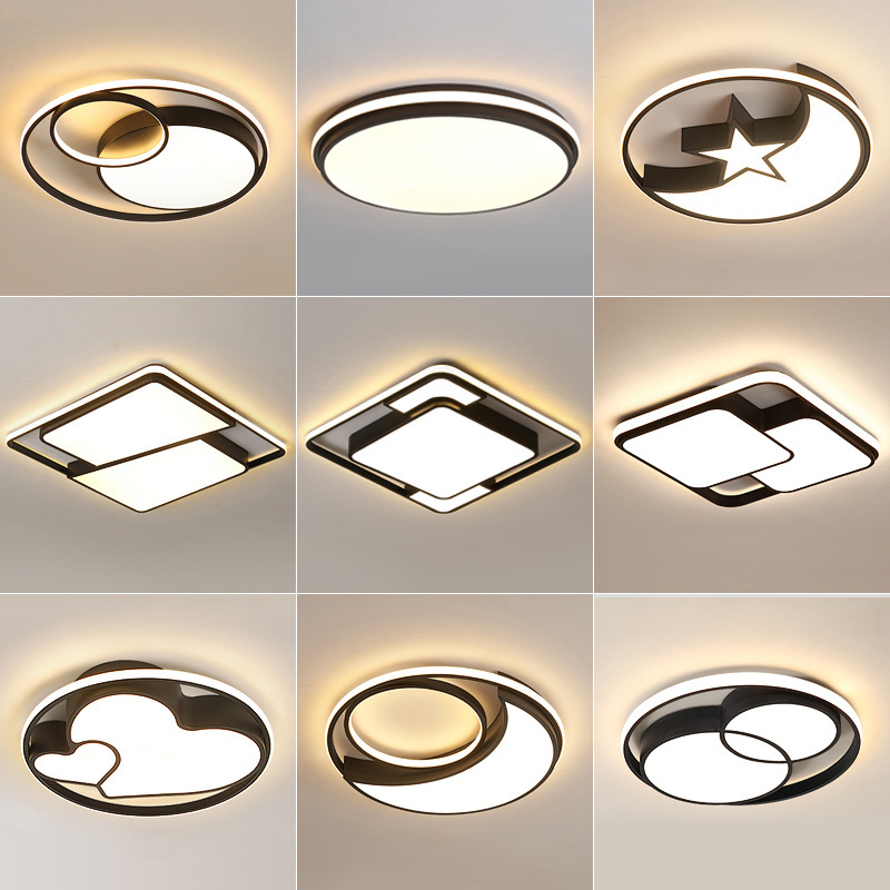 Led Ceiling Lamp Modern Design House Decoration Dimmable Intelligent Ceiling Light With Remote Control Black Gold Indoor