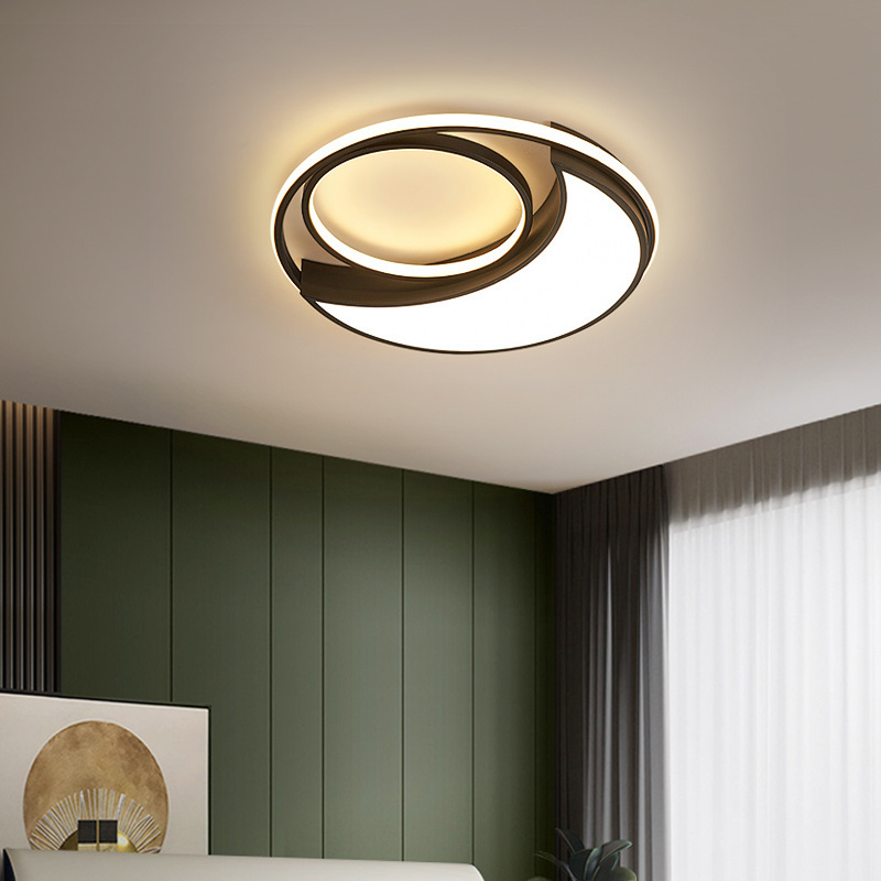 Led Ceiling Lamp Modern Design House Decoration Dimmable Intelligent Ceiling Light With Remote Control Black Gold Indoor