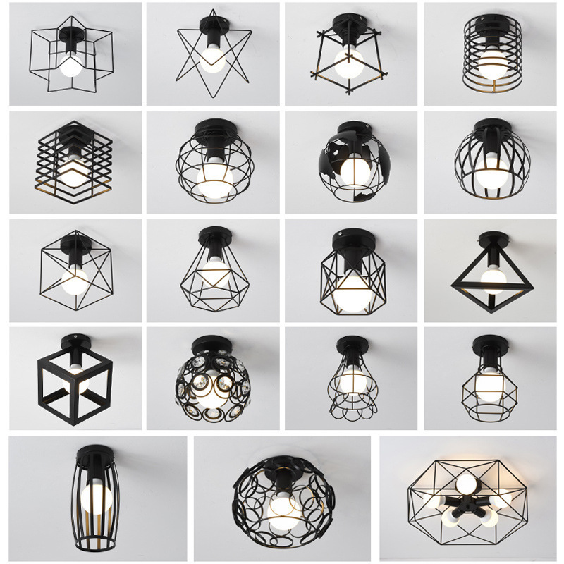 Retro Style Iron Hexagon Star Cages Light Fixtures Home Decoration E27 Fitting Corridor Aisle Hallway LED Small Ceiling Lamp