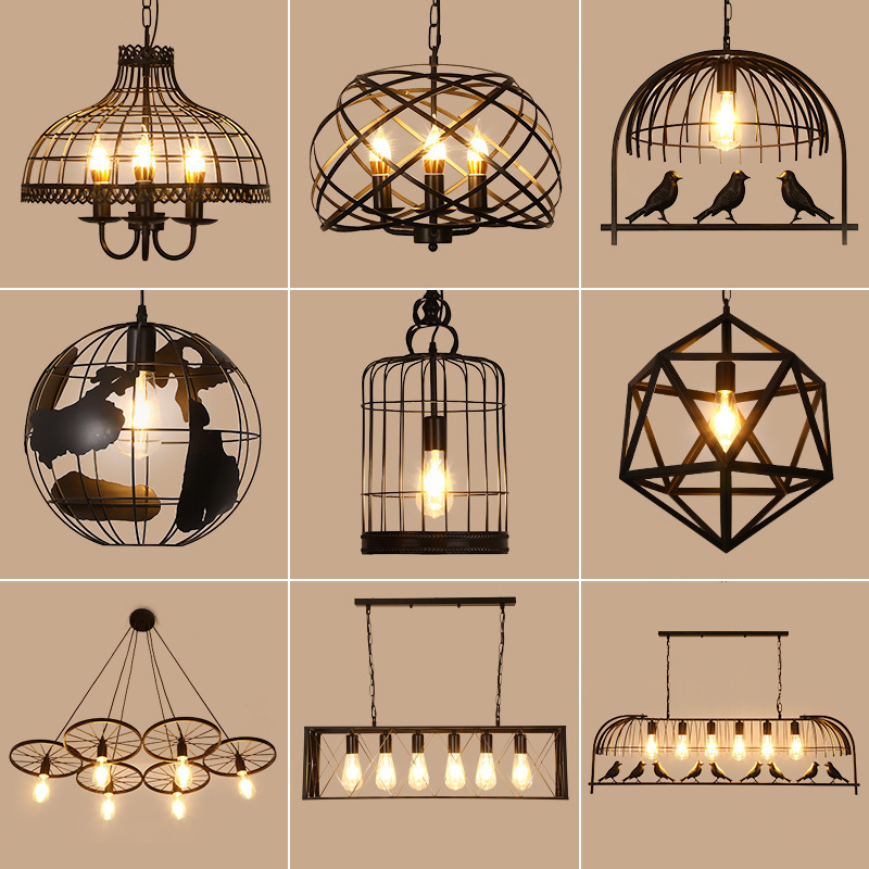 Industrial Retro Metal Loft Iron Chandelier Industry Hanging Fixture Single bulbs Pendent Cage Home Vintage Pendant Light