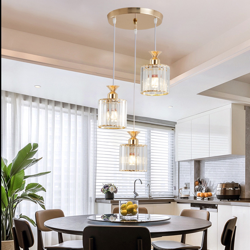 Three head dining room chandelier creative light luxury crystal table bar dining room chandelier E27 pendant light