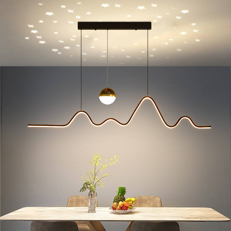 Nordic Minimalisty Style Geometric Curve strip Bar Dining Room hotel Led Pendant Lighting Fixtures with ball spotlight