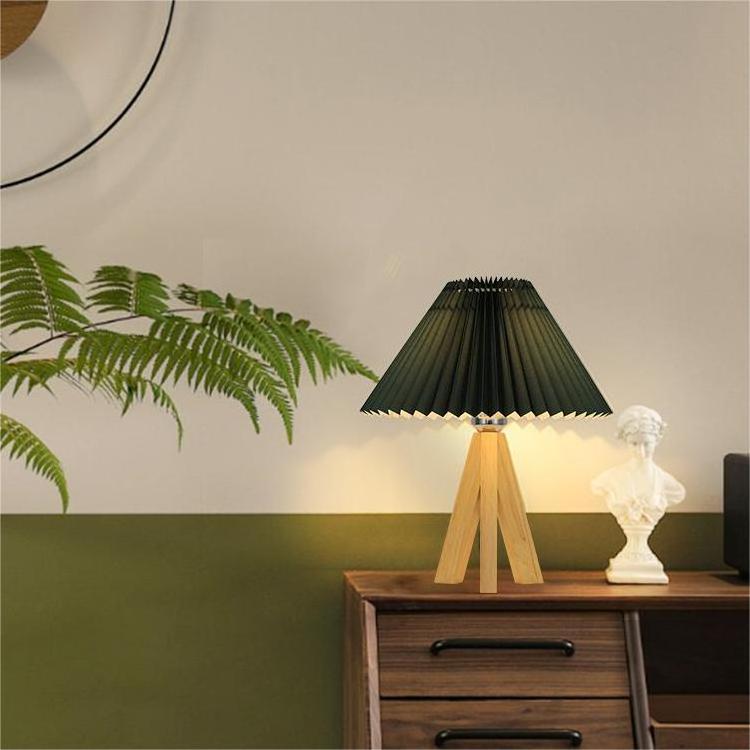 Creative Pleated Umbrella with Wooden Tripod Nightstand girls' room decoration eye protection Bedroom Reading room table lamp