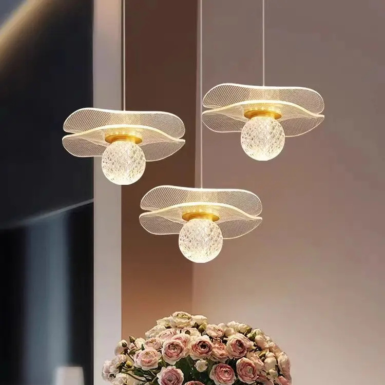 Design sense exquisite lotus leaf restaurant bar acrylic hanging lamp creative bright villa stairwell LED pendant light