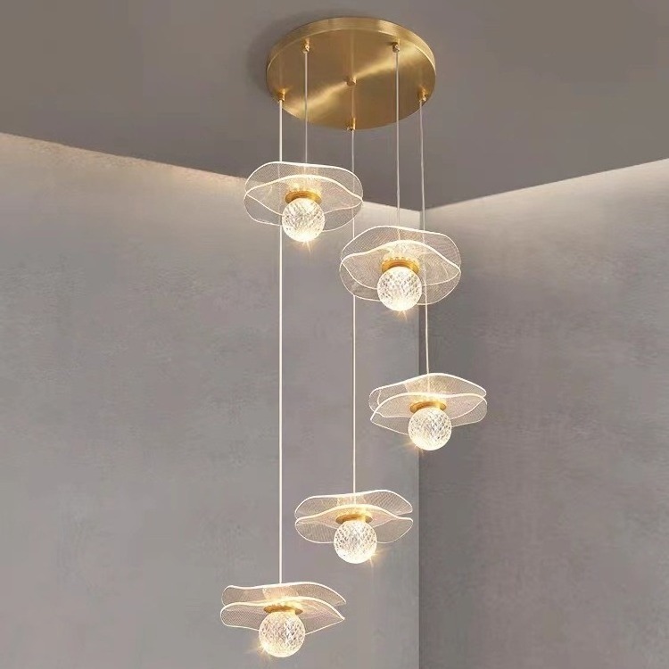 Design sense exquisite lotus leaf restaurant bar acrylic hanging lamp creative bright villa stairwell LED pendant light