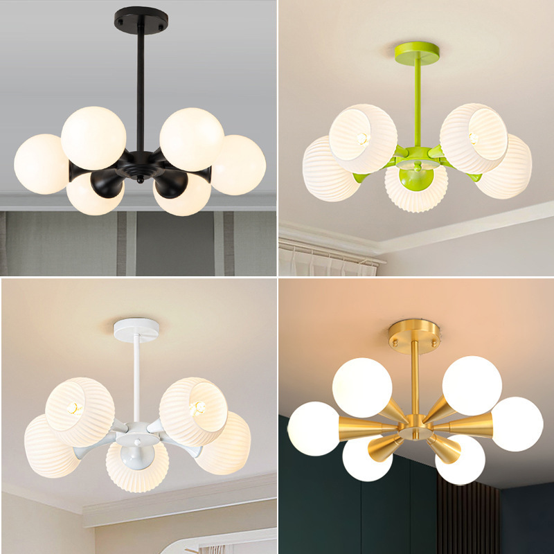 Fashion cream wind multi-head bedroom glass chandelier fresh bright green dining room e27 pendant light