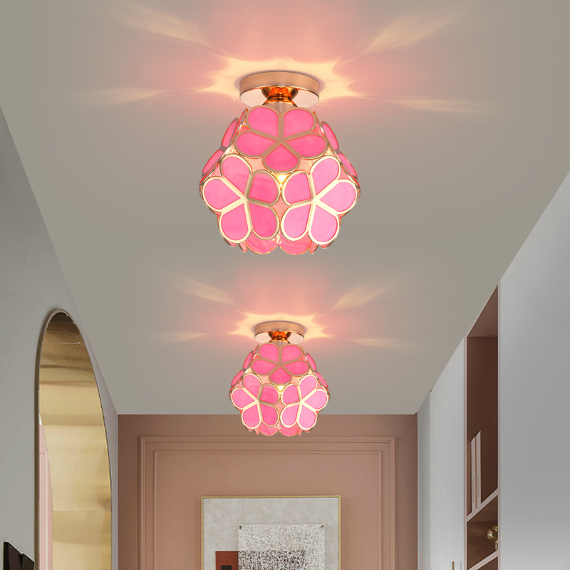 Light Led Entryway Foyer Petal Luxury Small Glass pink beautiful cover Asian ABS Surface Mounted small E27 bulbs Ceiling Light