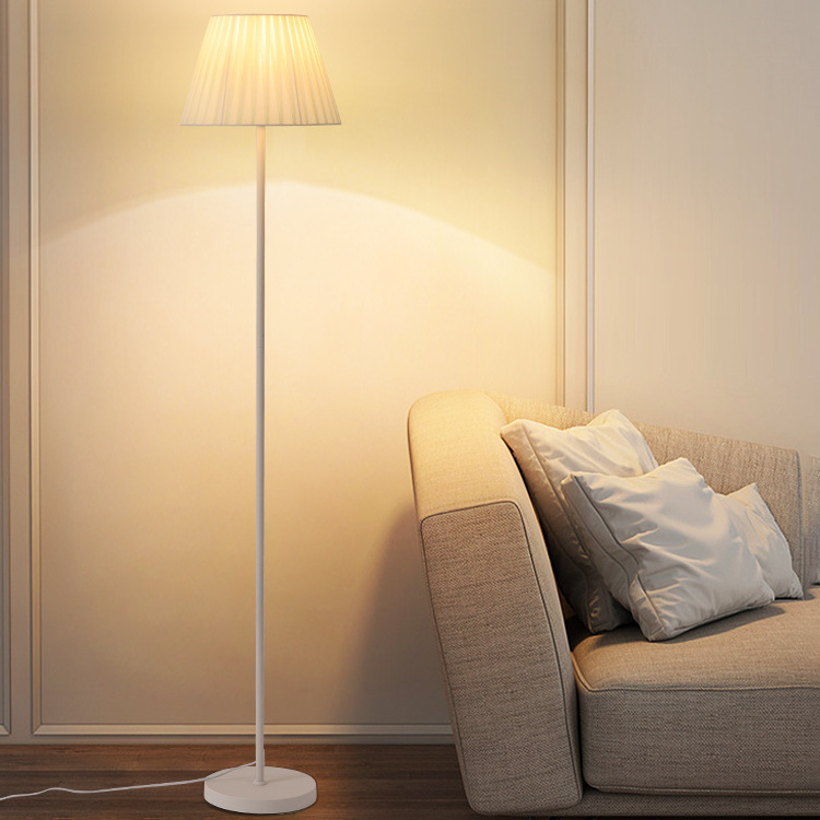 Warm and romantic white pure cloth cover bedroom bedside floor light iron stand simple home living room study room floor lamp